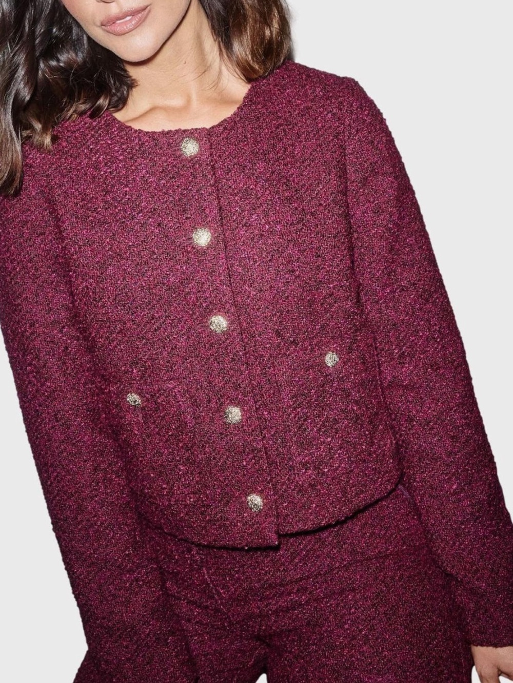 Burgundy Boucle Cropped Blazer - Friends Like These Jacket US 12
